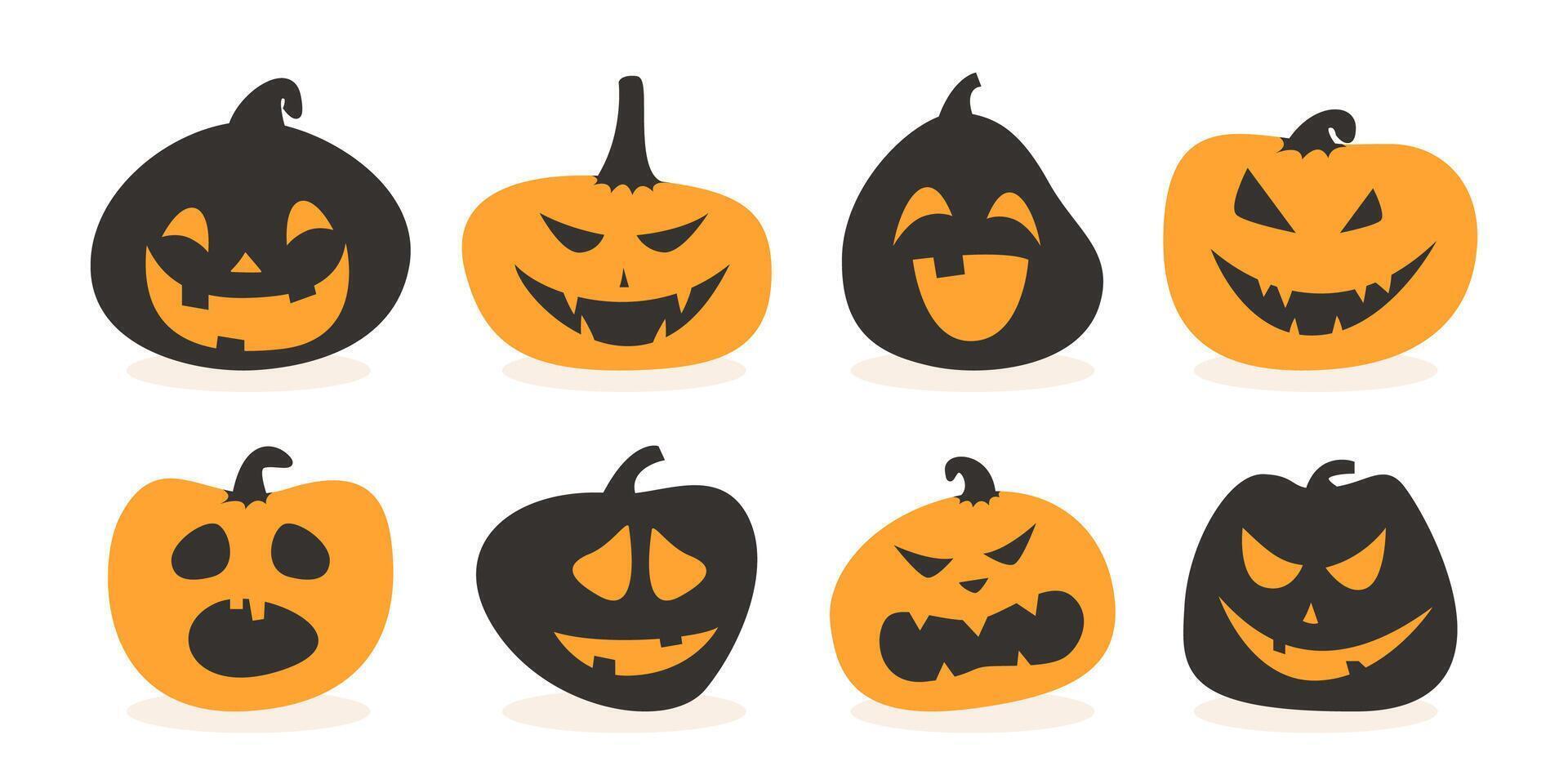 Set of cute halloween pumpkin character on white background vector