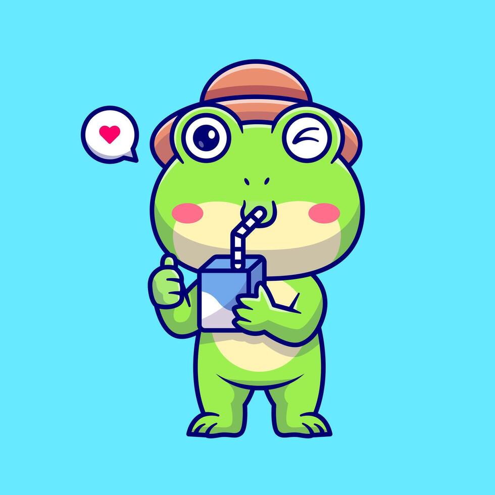 Cute Frog Drinking Juice Cartoon vector