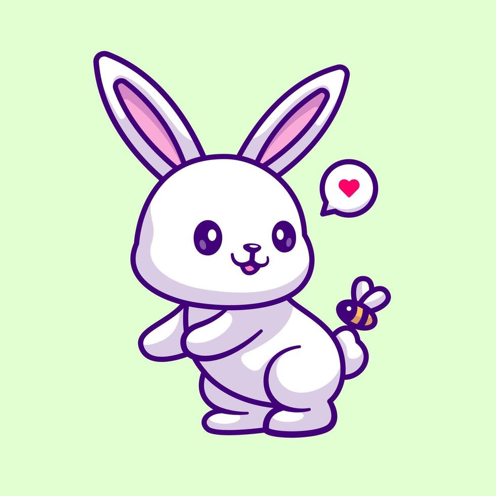 Cute Rabbit Playing With Bee Cartoon vector