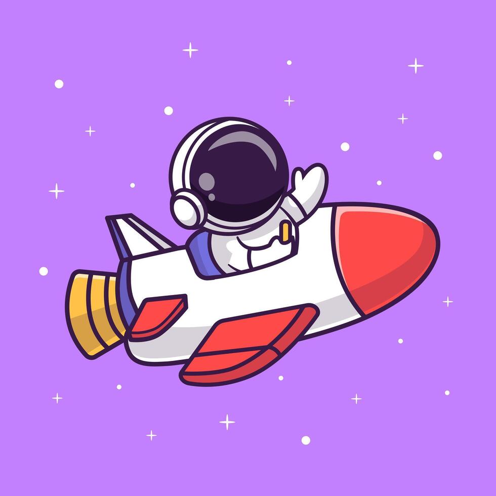 Cute Astronaut Riding Rocket In Space Cartoon vector