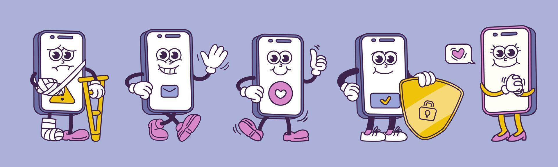 Set of cartoon smartphones with different emotions vector