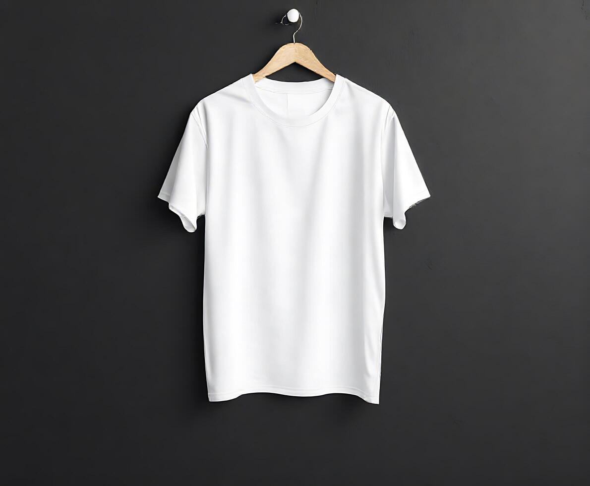 white t shirt blank mockup on solid color background. Dual side mockup. Front side and backside blank space. blue green yellow pink photo