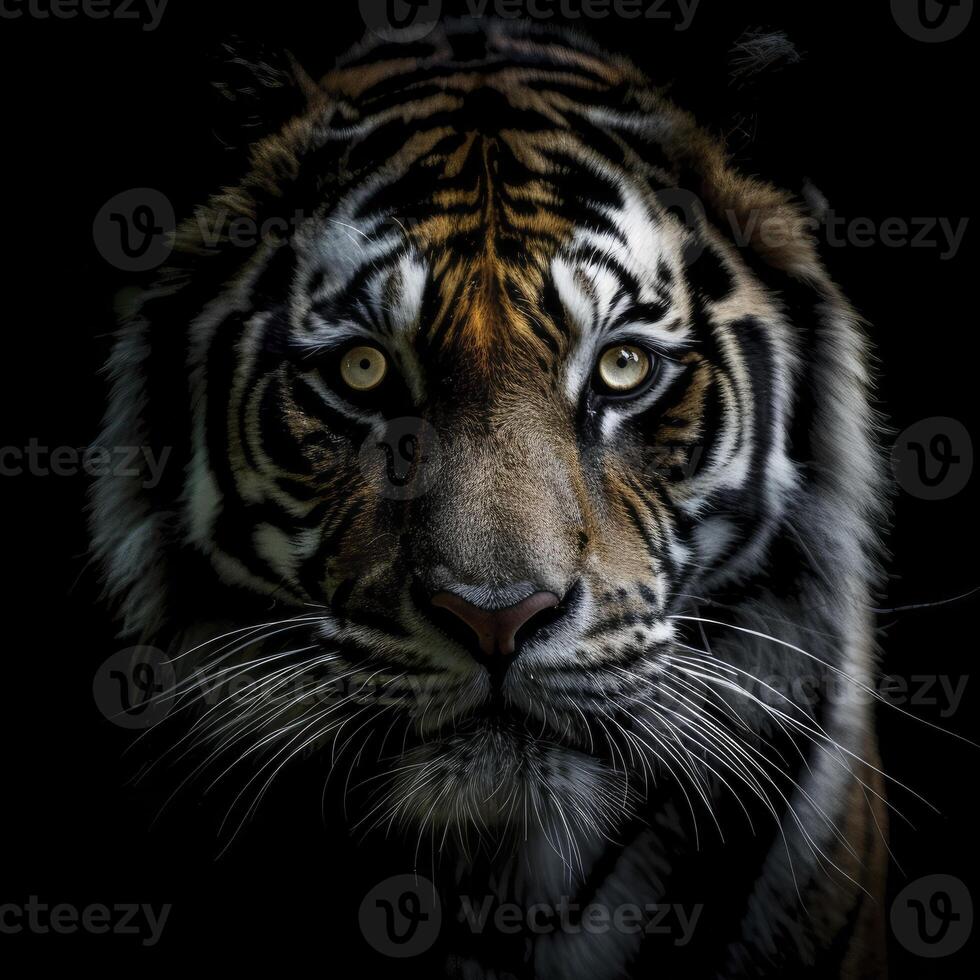 closeup of tiger face on dark background photo