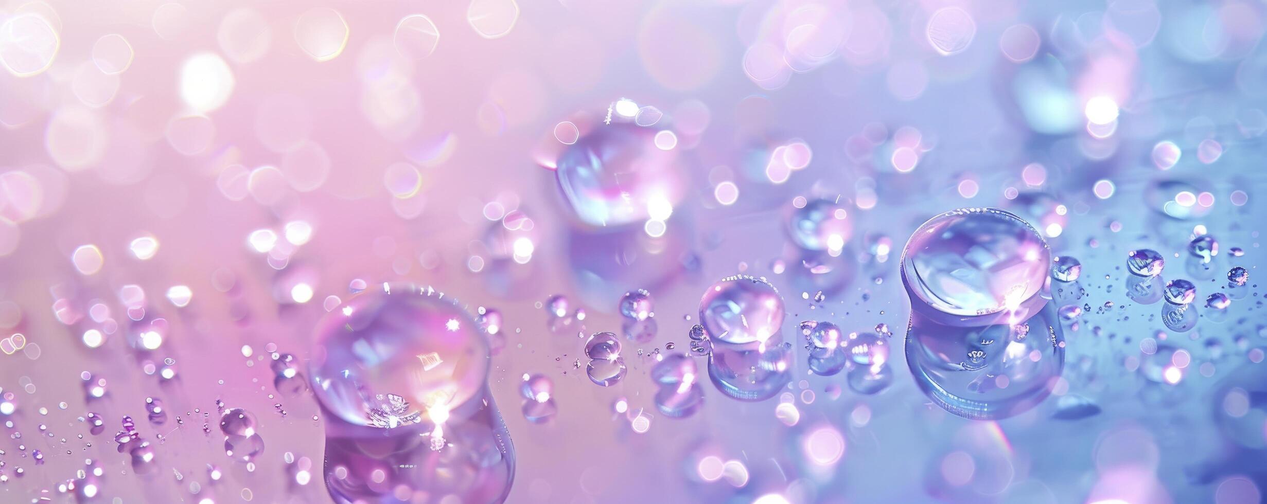 shiny water droplets on pink and blue gradient background photo