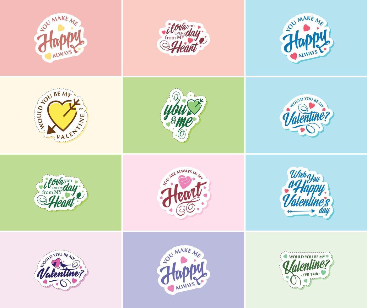 Valentine s Day A Time for Love and Beautiful Graphic Design Stickers vector