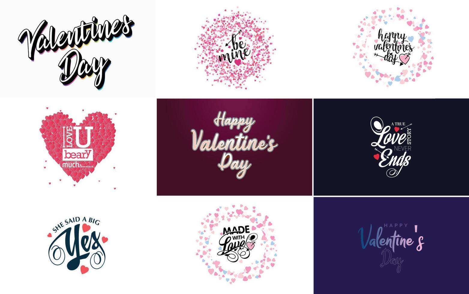 Happy Valentine s Day text hand lettering typography poster on red gradient background illustration suitable for use in design of romantic quote postcards vector