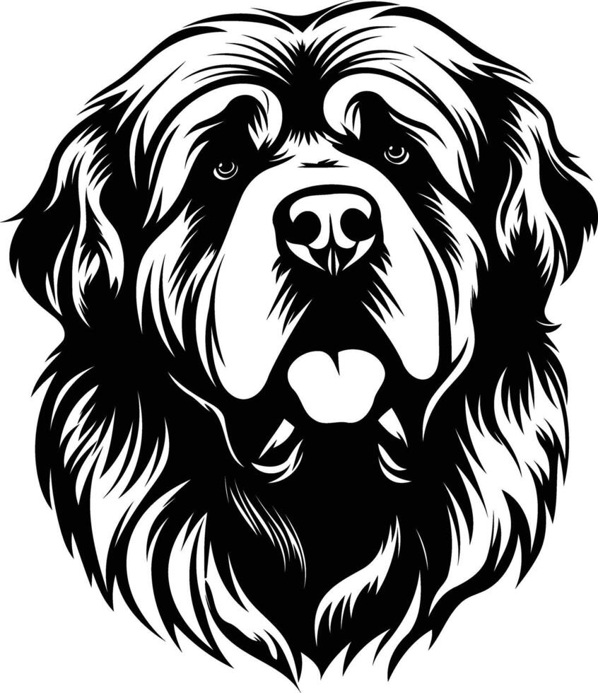 A bold and striking black and white illustration of a newfoundland dog s head, perfect for pet lovers, dog breeders, and anyone looking for a strong and iconic image vector