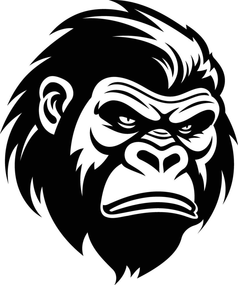 Intense black and white illustration of a gorilla s face vector