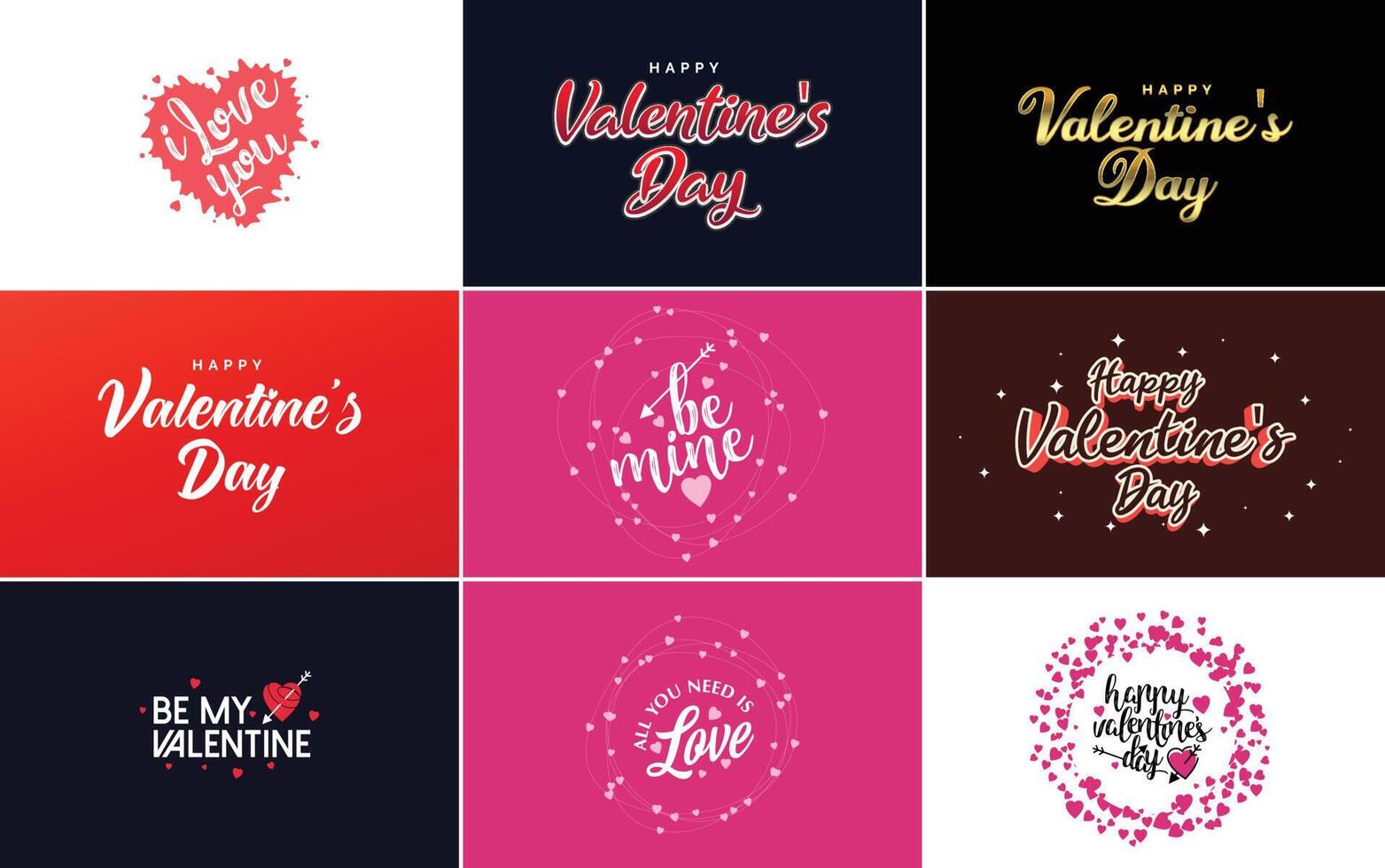 Happy Valentine s Day text hand lettering typography poster on red gradient background illustration suitable for use in design of romantic quote postcards vector