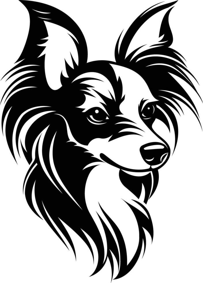 Stylish black and white illustration of a papillon dog s head, perfect for pet lovers, branding, and design projects vector