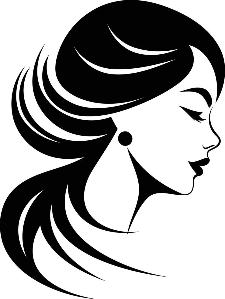 Elegant black and white silhouette of a woman s face with flowing hair, perfect for beauty, fashion, and hair salon branding vector