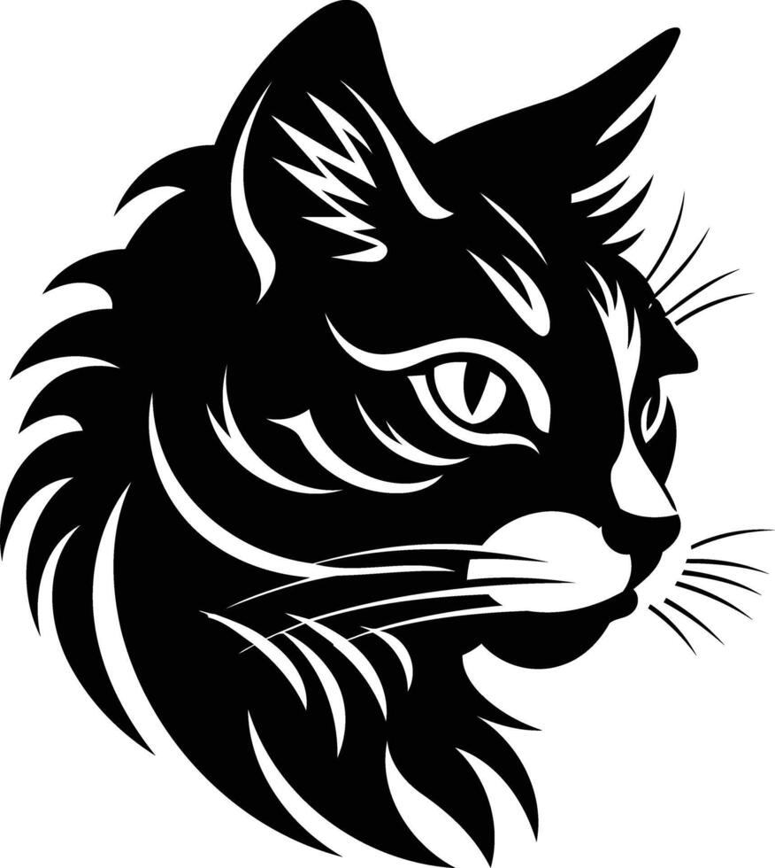 Stylish black and white illustration of a cat s head, perfect for tattoos, logos, or any design needing a feline touch vector