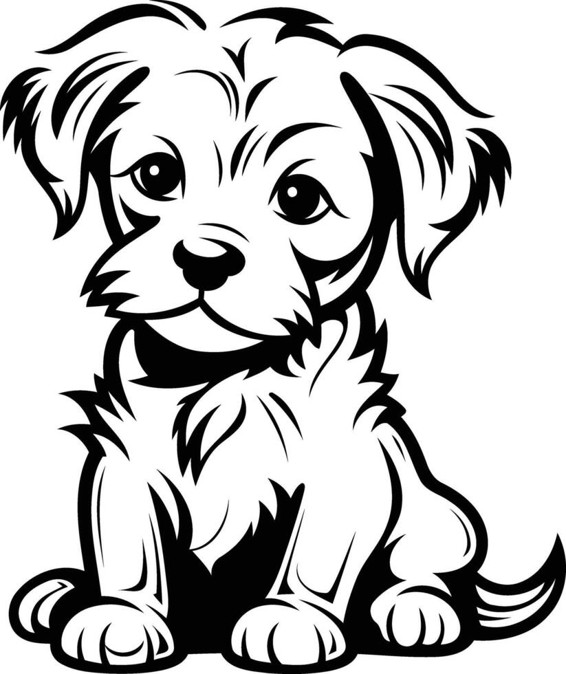 Cute, simple line art illustration of a sitting puppy, perfect for children s books, t shirts, or pet related designs vector