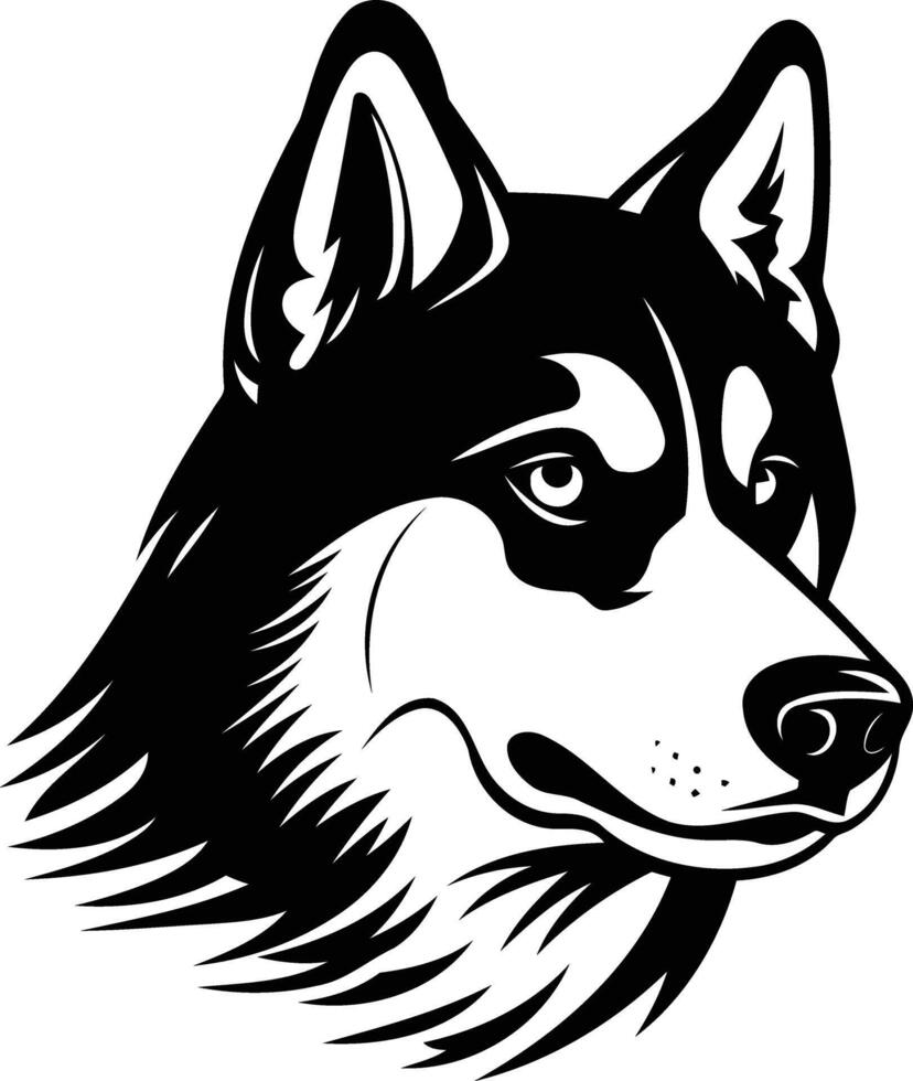 A bold black and white illustration of a husky s face, perfect for branding, t shirts, and tattoos vector