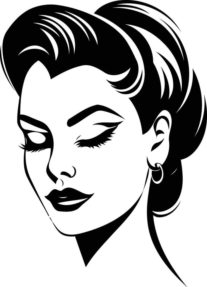 Elegant black and white illustration of a woman s face with closed eyes and a subtle smile, perfect for beauty, fashion, and feminine design projects vector