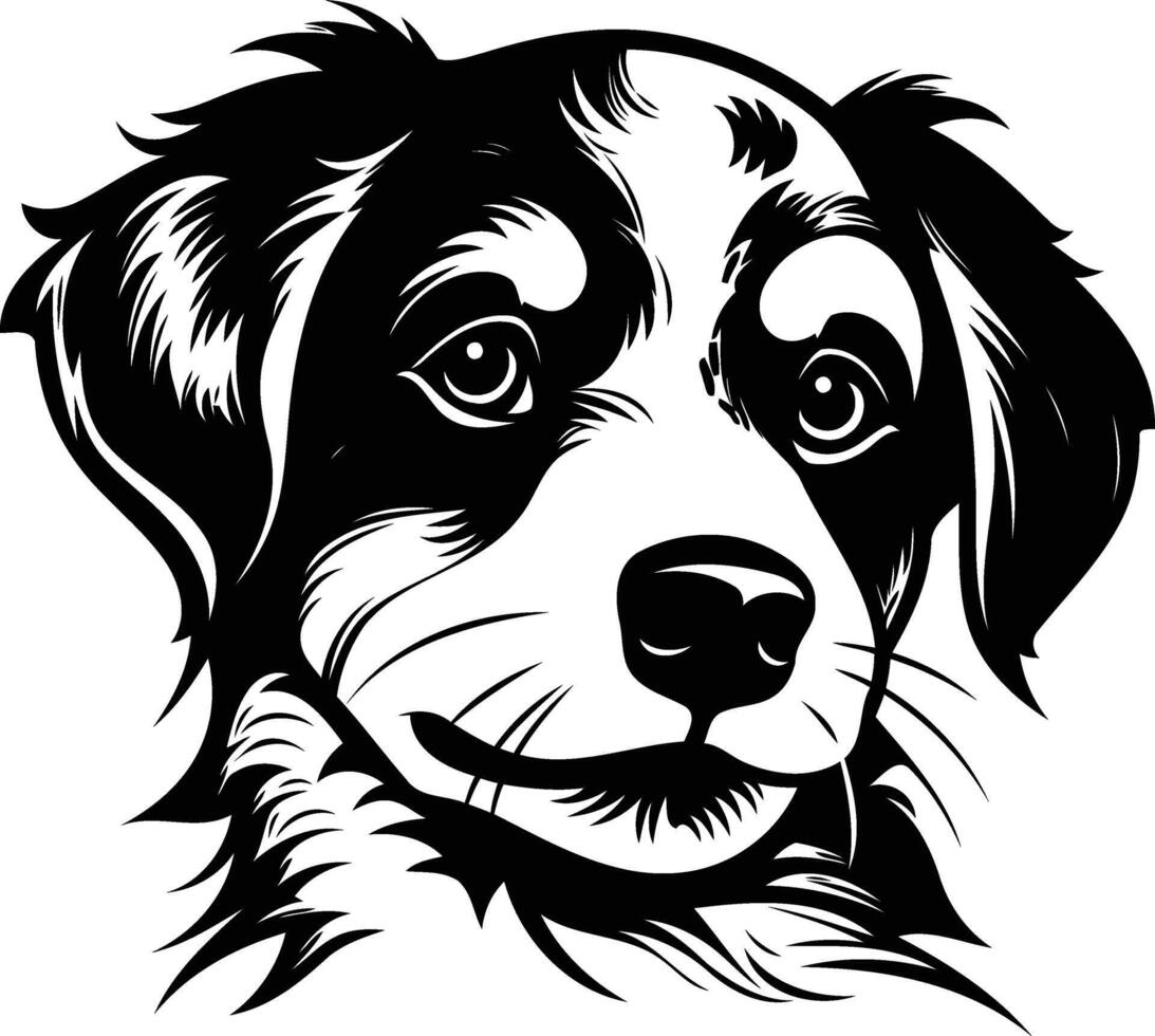 Black and white illustration of a cute puppy s face, perfect for pet related designs, logos, and more vector