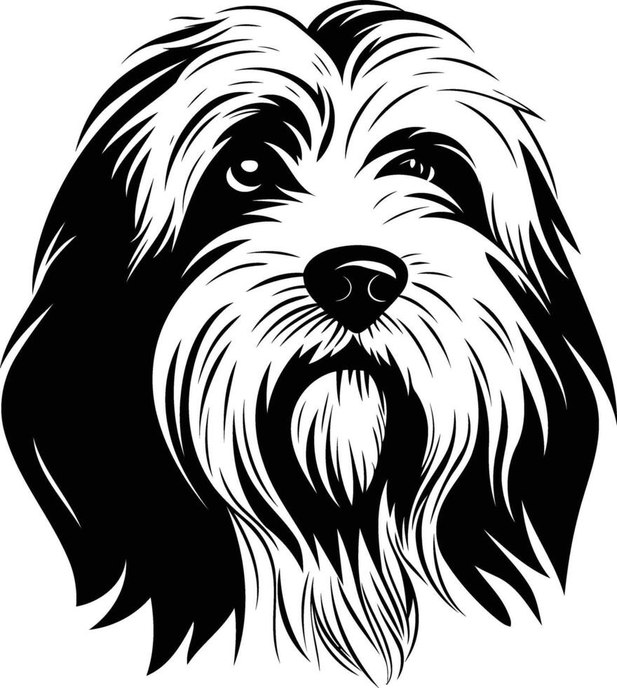 Black and white illustration of a bearded collie dog s head vector