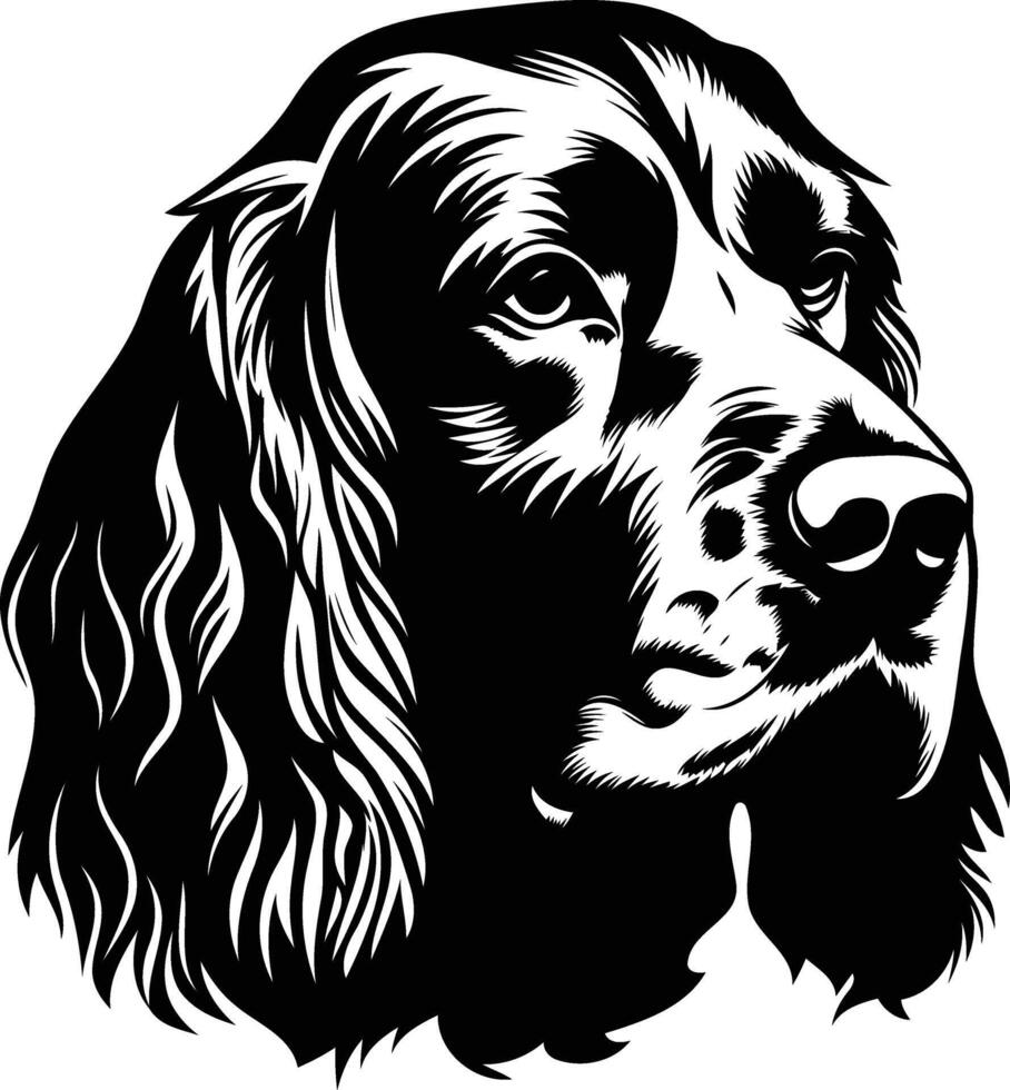 Black and white illustration of a springer spaniel dog s head in profile vector