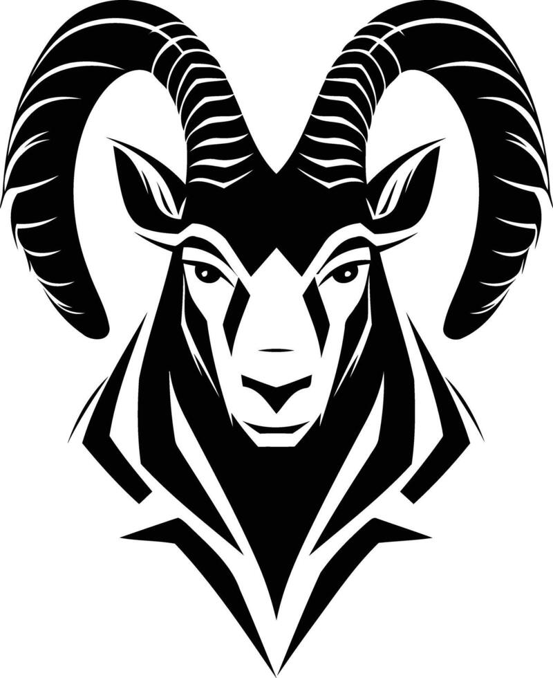 Bold and striking black and white illustration of a ram s head, perfect for branding, tattoos, and logo design vector