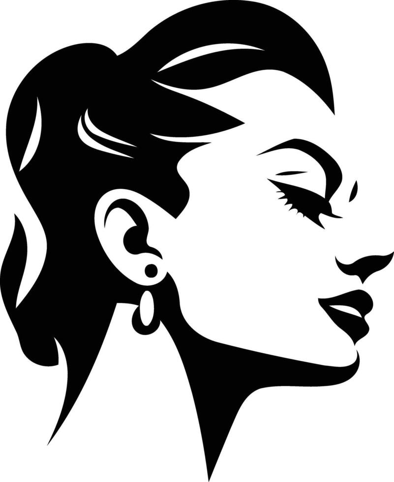 Stylish black and white illustration of a woman s profile with a single earring vector