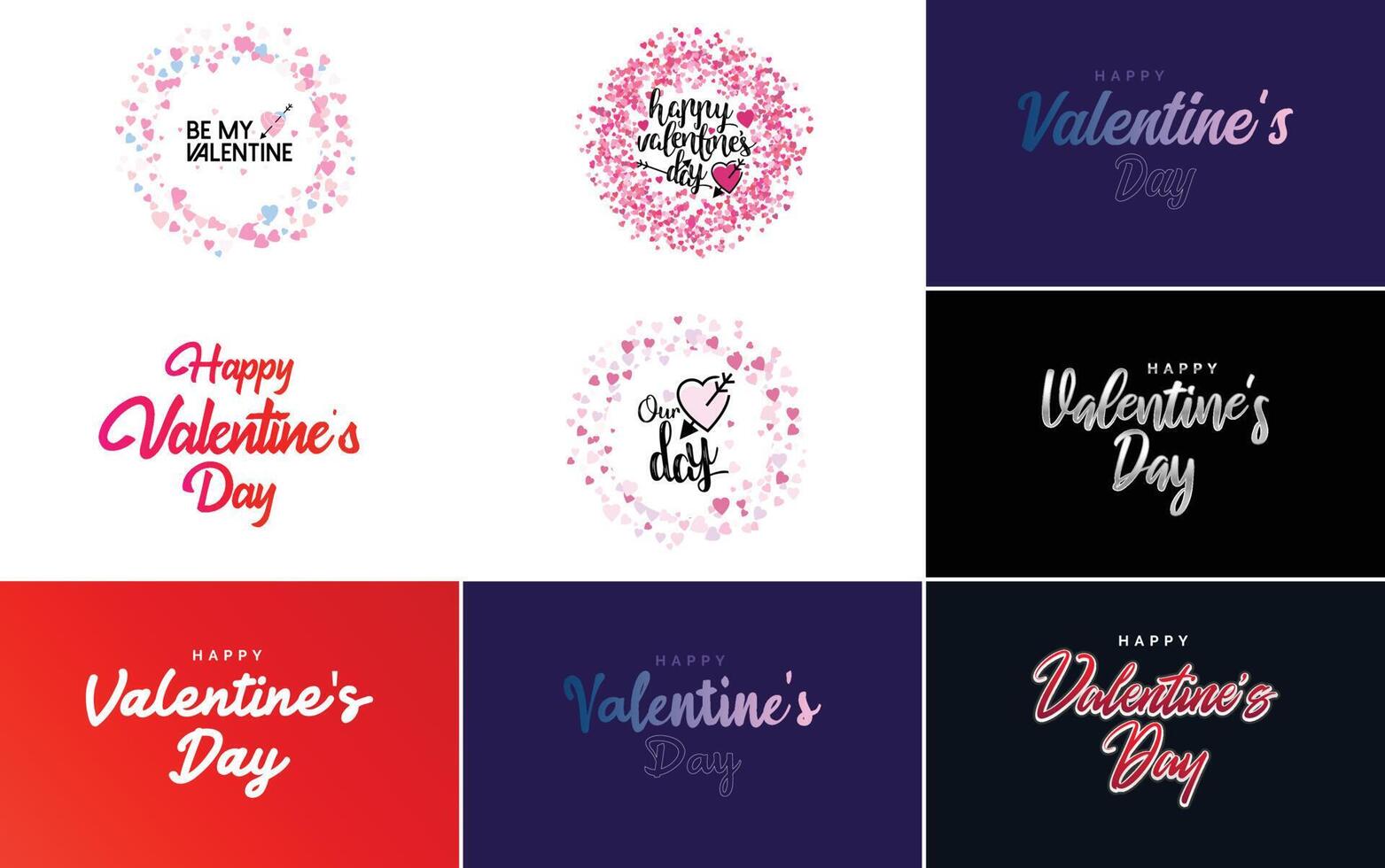 Happy Valentine s Day text hand lettering typography poster on red gradient background illustration suitable for use in design of romantic quote postcards vector