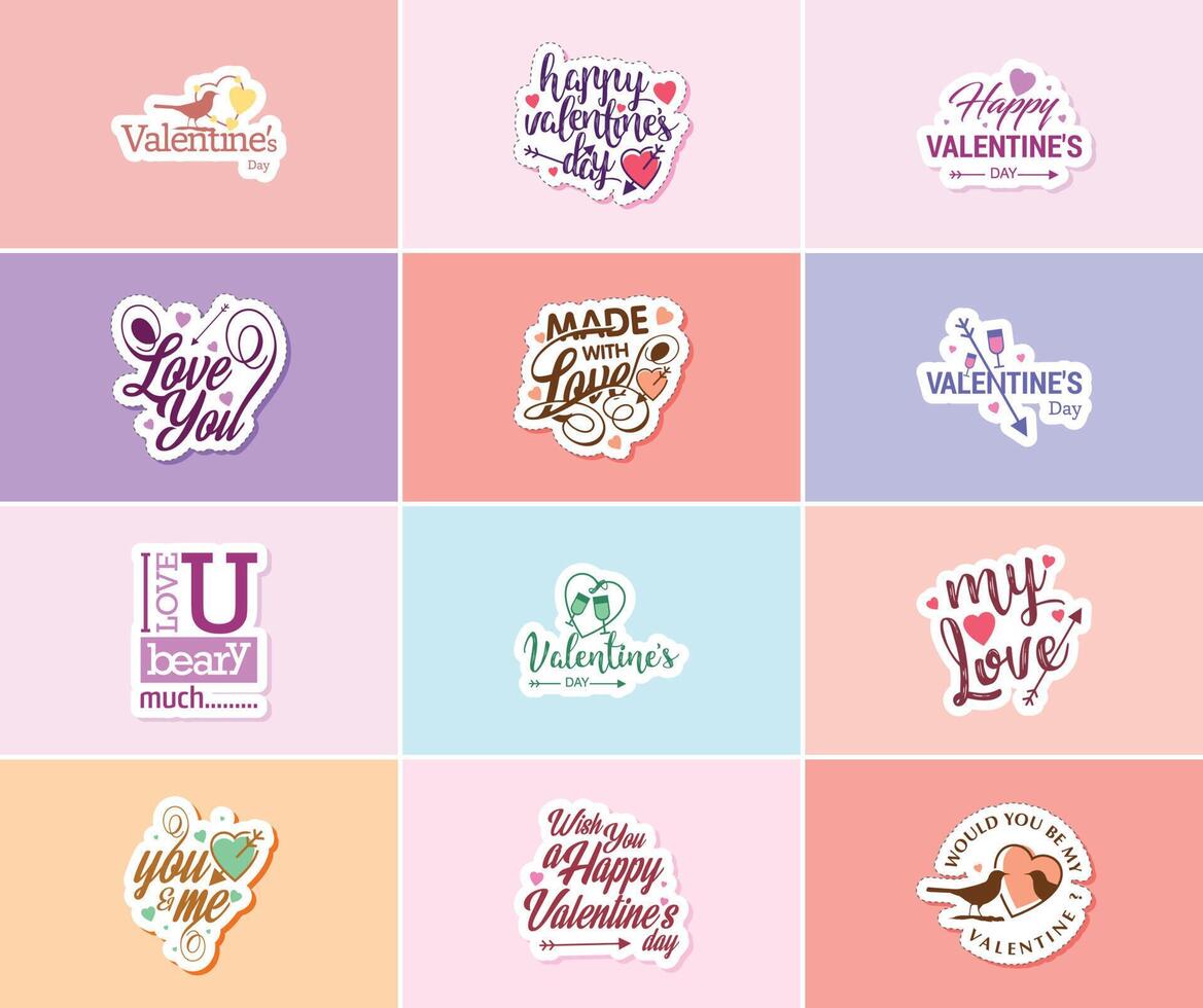 Heartwarming Valentine s Day Typography and Graphics Stickers vector