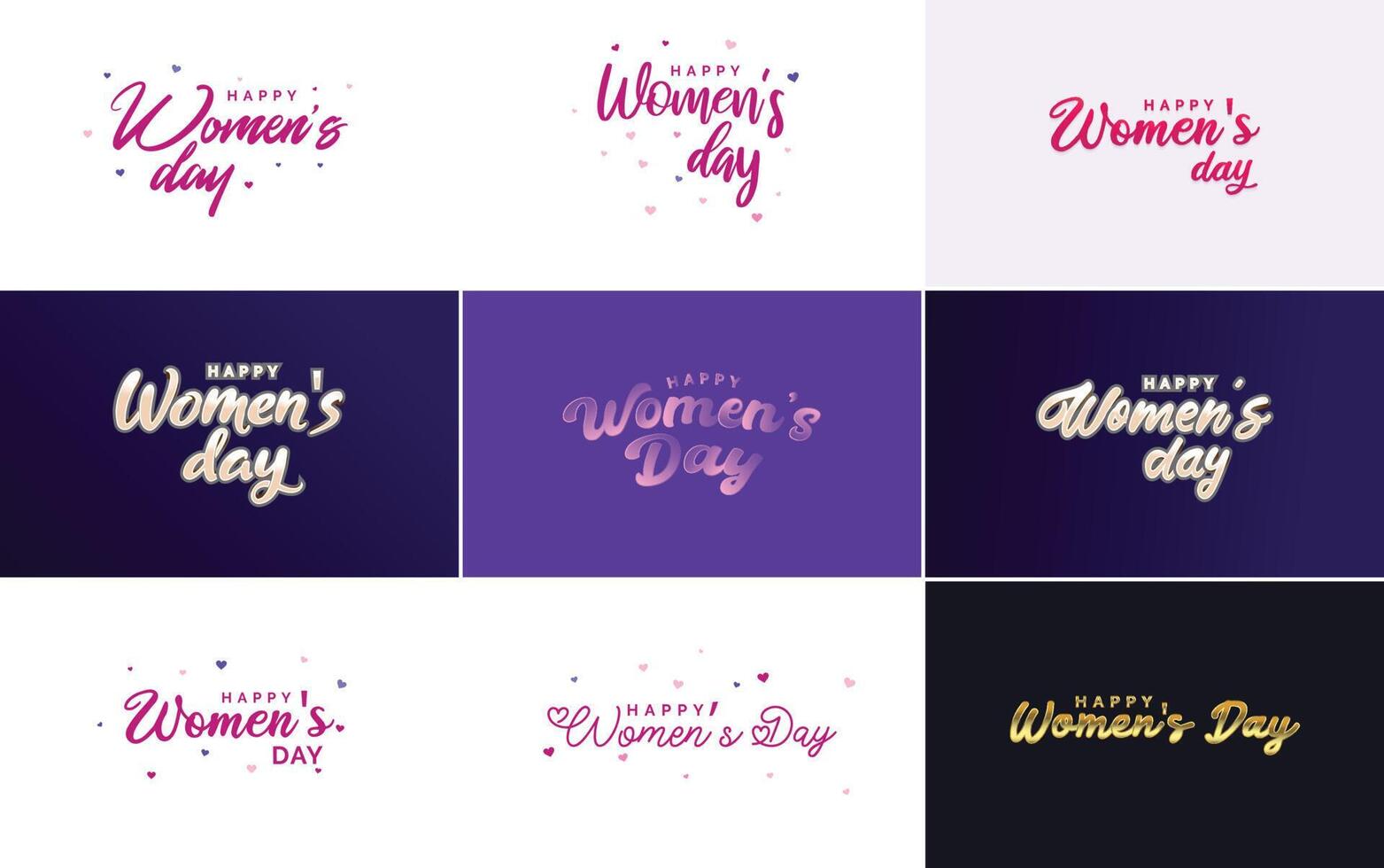 Set of Happy Woman s Day handwritten lettering modern calligraphy collection suitable for greeting or invitation cards festive tags and posters vector