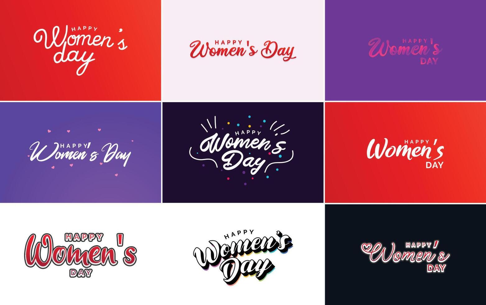 Happy Woman s Day handwritten lettering set March 8th modern calligraphy collection on white background suitable for greeting or invitation cards festive tags and posters vector