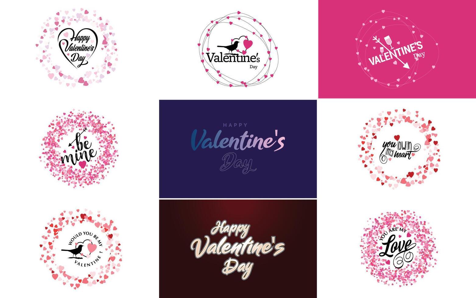 Happy Valentine s Day greeting background in papercut realistic style paper clouds flying realistic heart on string pink banner party invitation template calligraphy words text sign on copy space vector