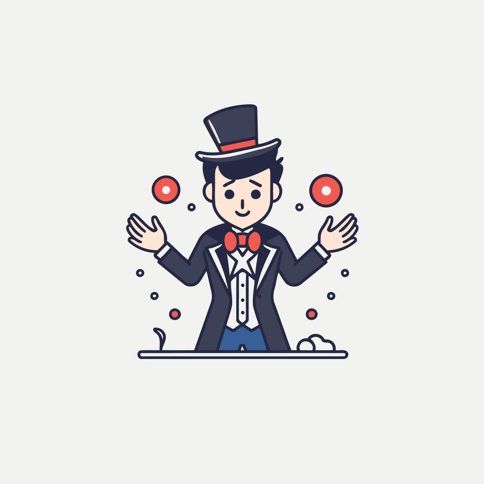 Illustration of a magician in a tuxedo juggling balls vector