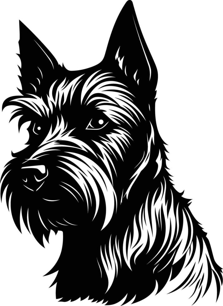 A bold and graphic black and white illustration of a schnauzer dog s head vector