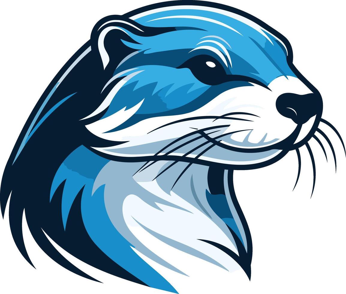 A dynamic, blue and white illustration of an otter s head, perfect for sports teams, branding, or any design needing a playful, energetic mascot vector
