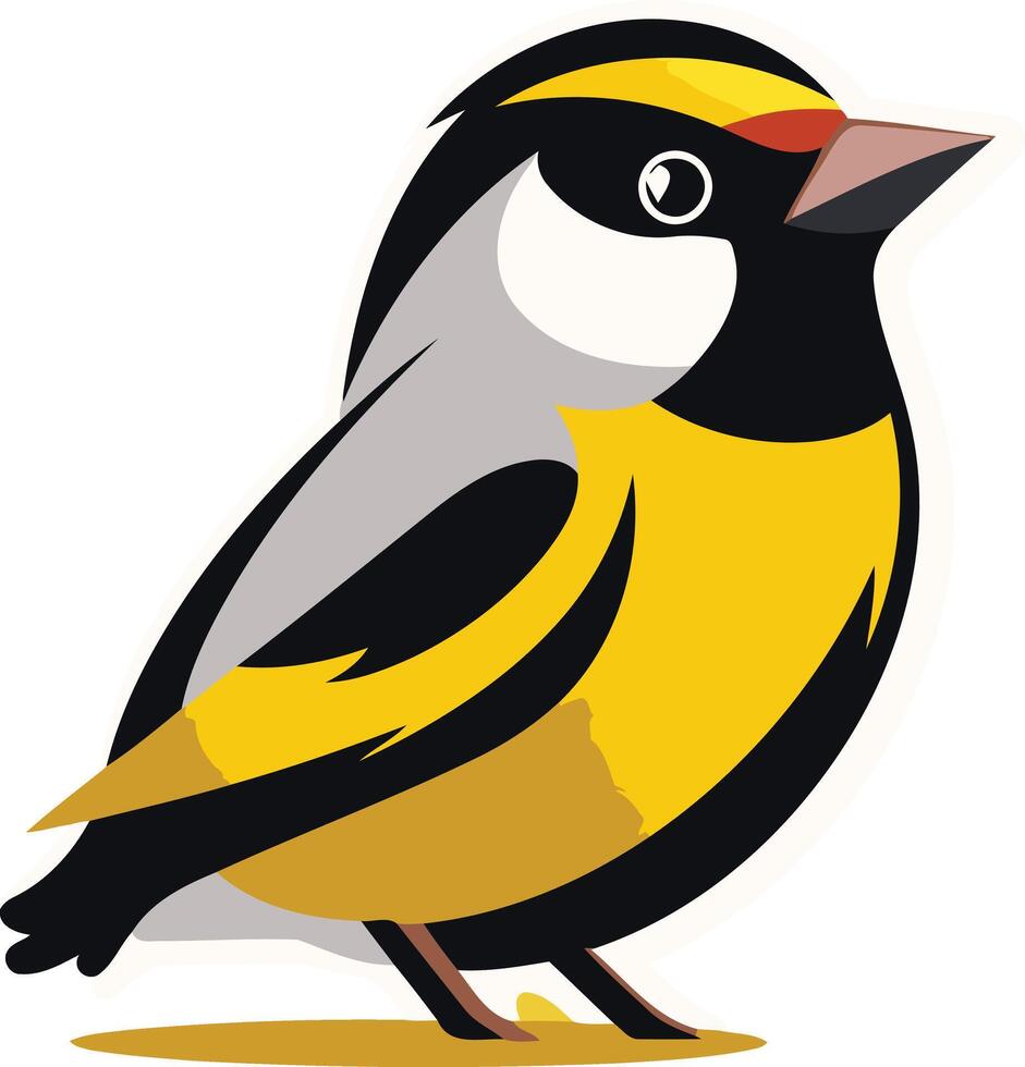 Cute cartoon bird with yellow, black and gray plumage vector