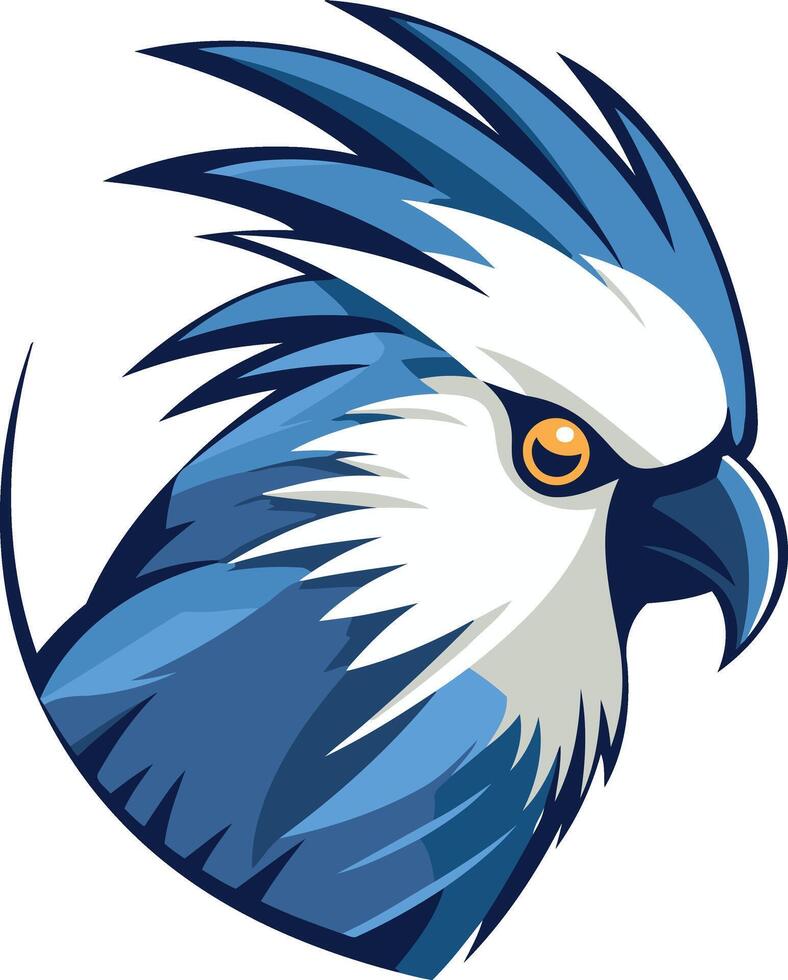 A bold, blue, and white cartoon illustration of a bird s head, perfect for logo designs, branding, and mascot concepts vector