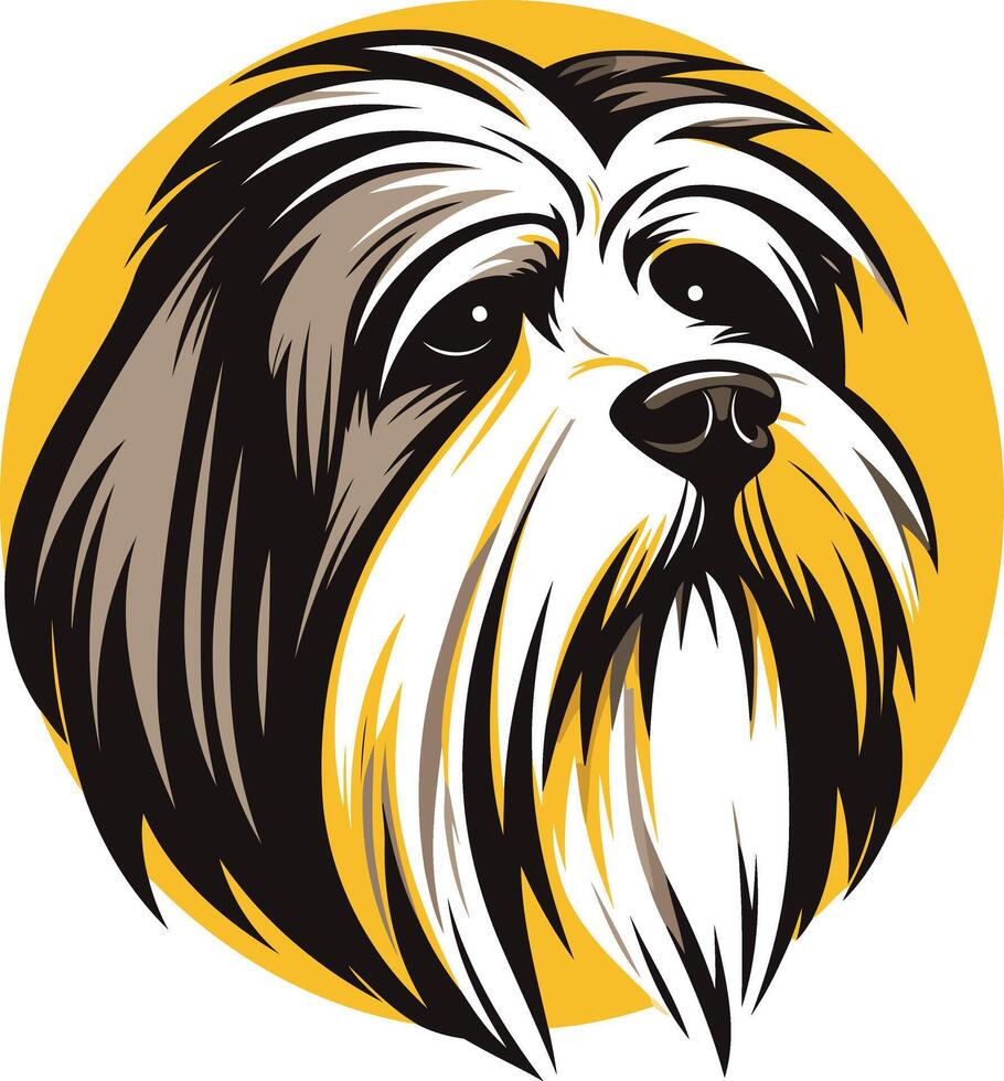 A bold, stylized illustration of a shih tzu dog s head in a circular frame vector