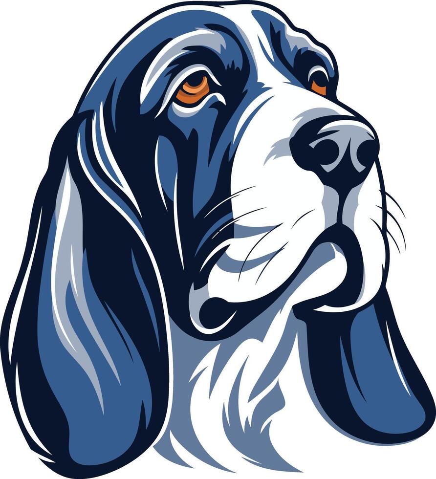 A striking illustration of a basset hound s head, captured in a dynamic pose vector