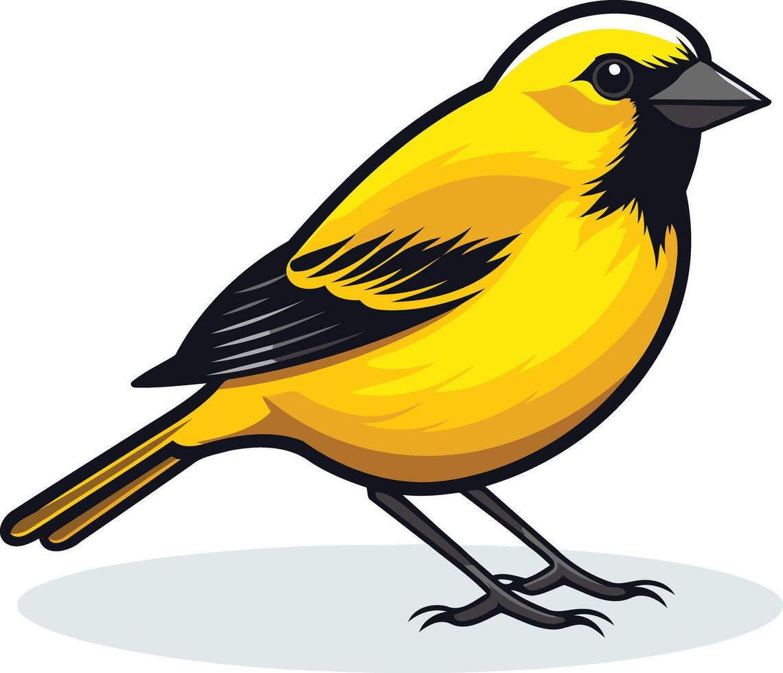 Cute cartoon yellow bird with black wings, isolated on white background vector