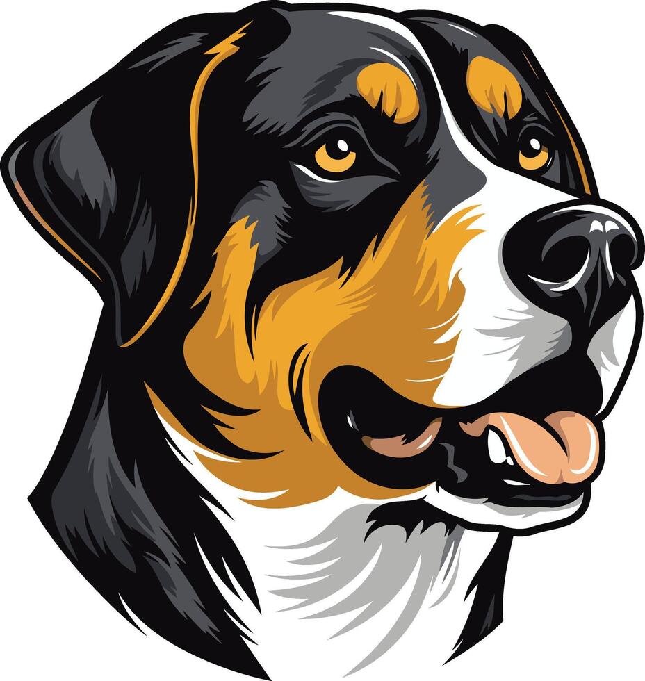 A bold, graphic illustration of a bernese mountain dog s head, featuring a fierce expression and striking detail vector