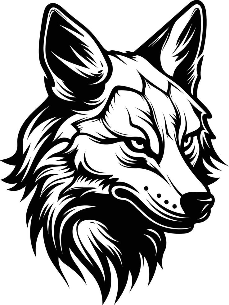 A bold and fierce black and white illustration of a wolf s head, perfect for tattoo designs, branding, and more vector