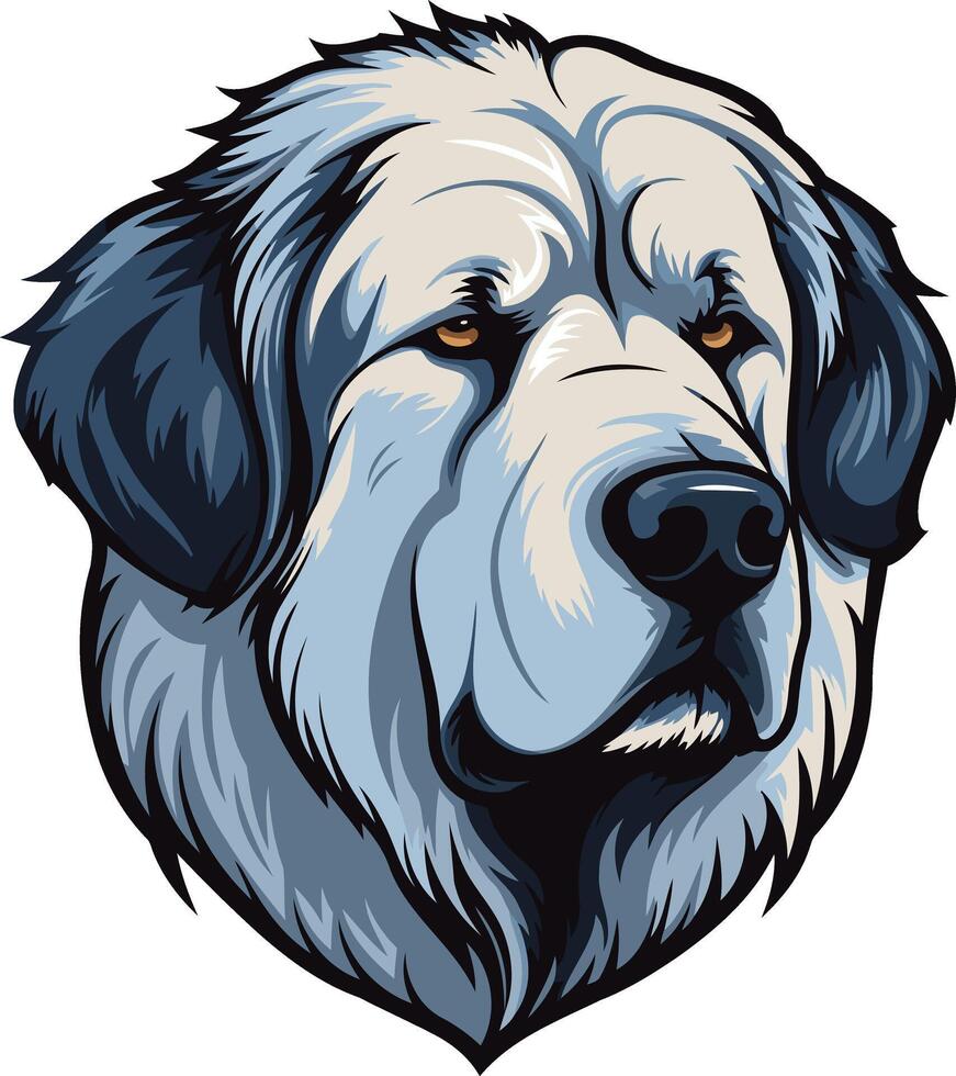 A detailed illustration of a great pyrenees dog s head, captured in a powerful and expressive pose vector