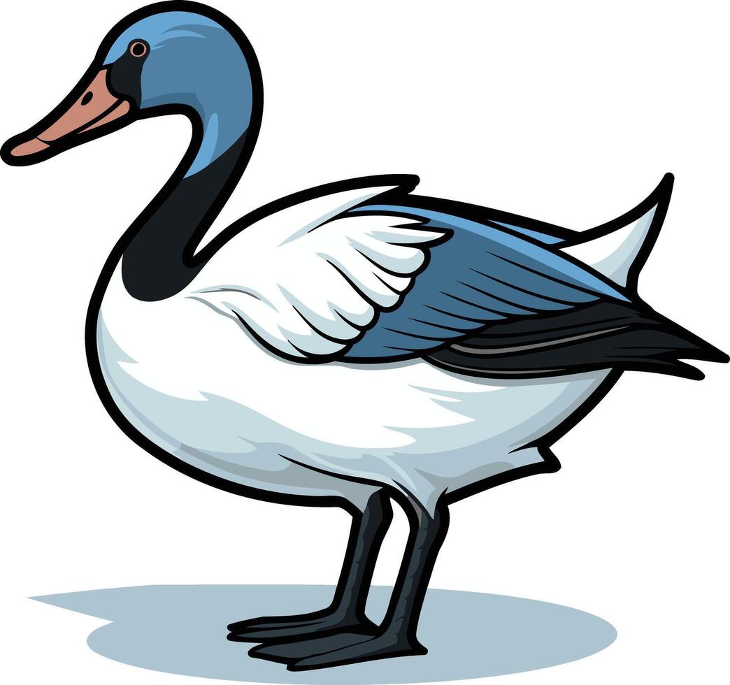 A cute cartoon goose with blue and black markings vector