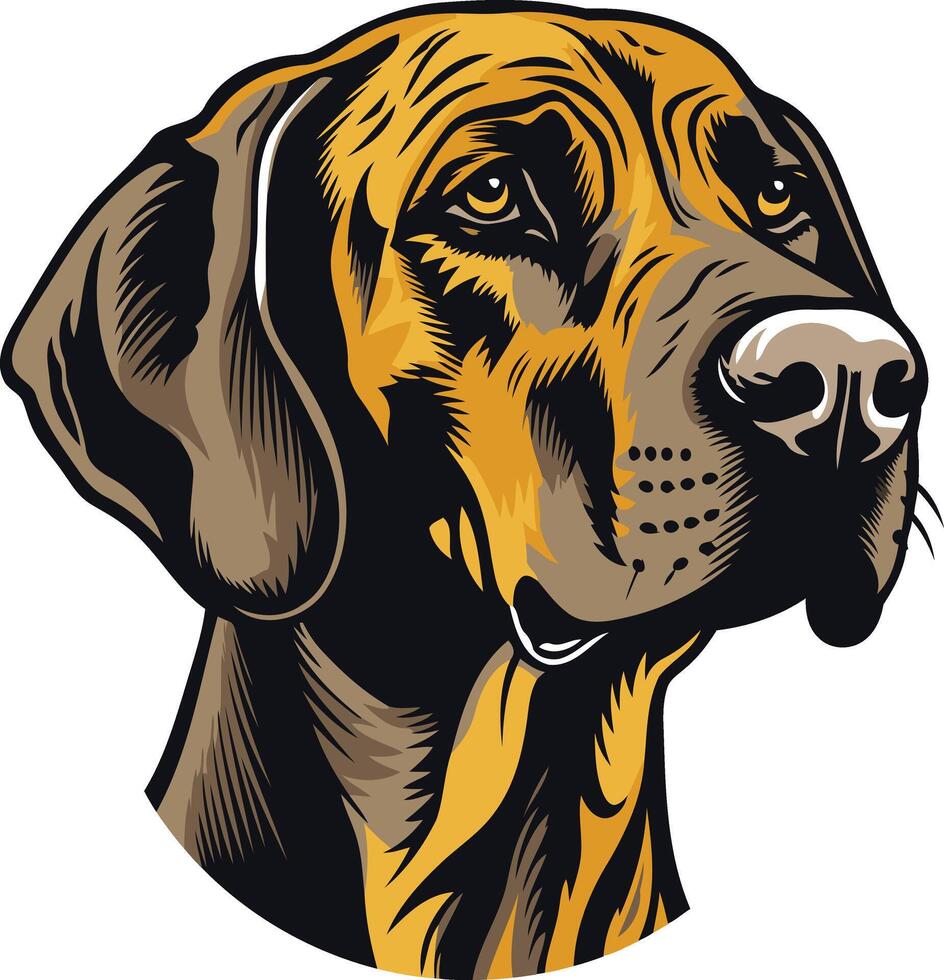 A detailed and expressive illustration of a hound dog s head in a bold, graphic style vector