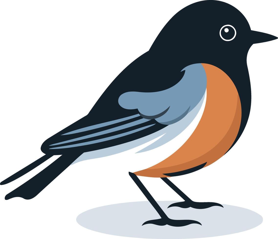 A friendly, cartoon style robin illustration with a bright orange breast, blue wings, and a black head vector