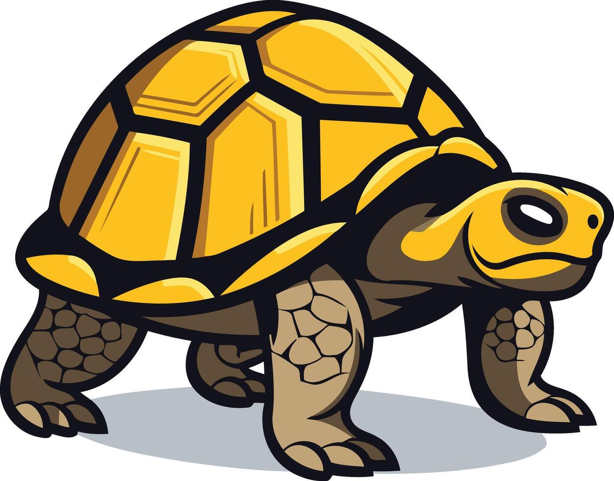 Cartoon illustration of a yellow tortoise walking forward with a determined expression vector