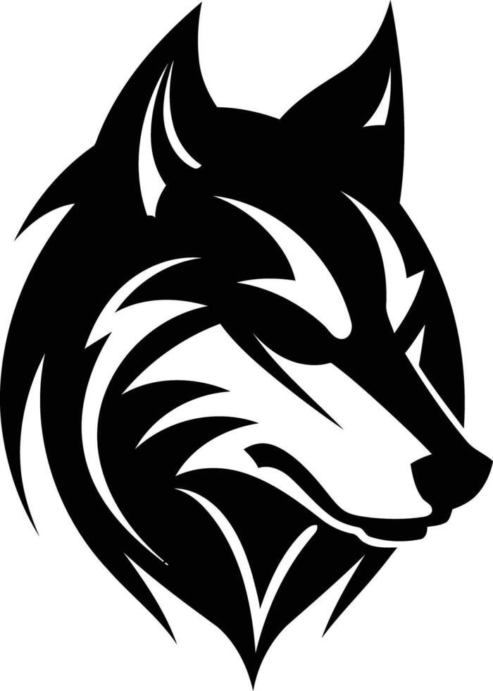 A bold, black and white illustration of a wolf s head, perfect for creating a strong and powerful brand identity vector