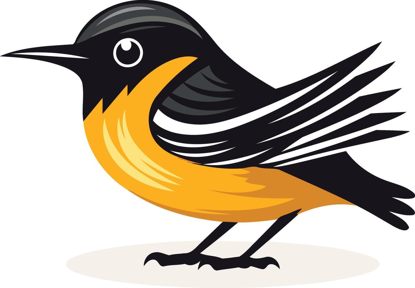 Cute cartoon illustration of a black and orange bird with a white background vector