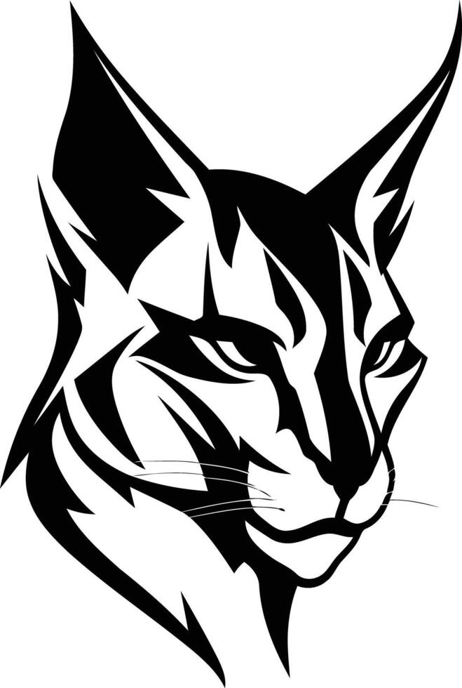 Bold and striking black and white illustration of a caracal s head vector