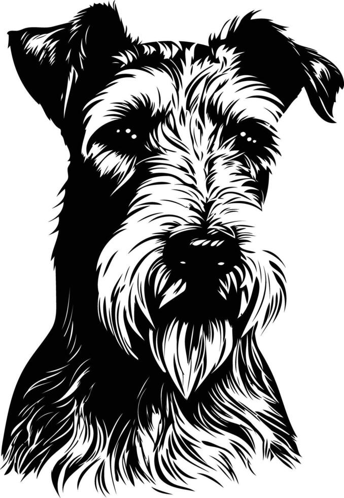 A striking black and white illustration of a wire fox terrier s head, captured in a detailed and expressive style vector