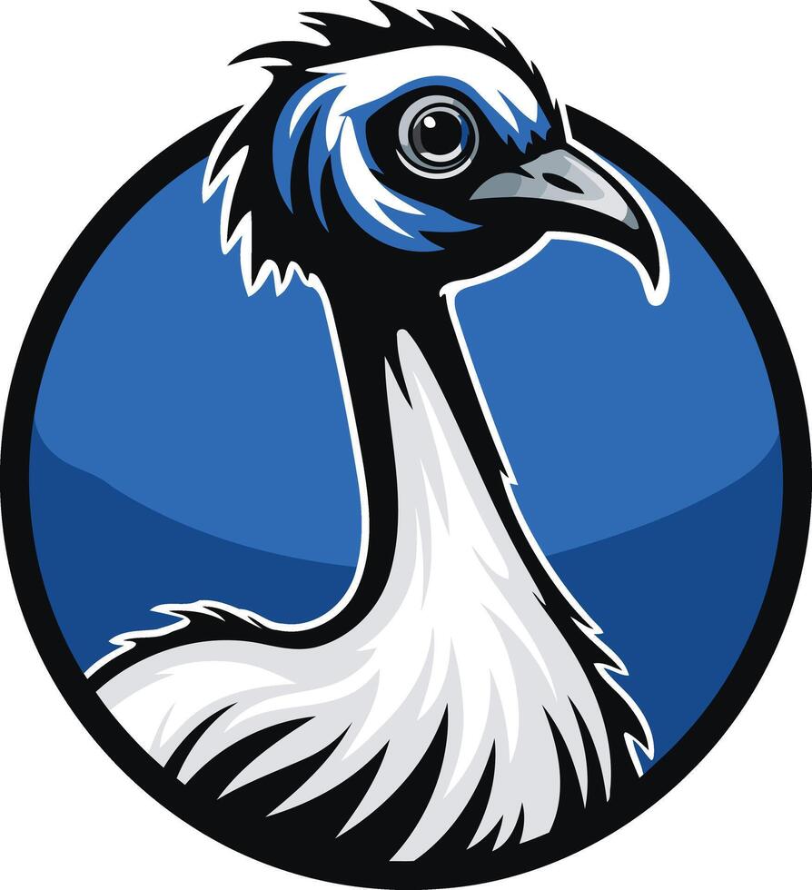 A bold, stylized illustration of a bird s head and neck in a circular frame, perfect for a mascot or logo design vector
