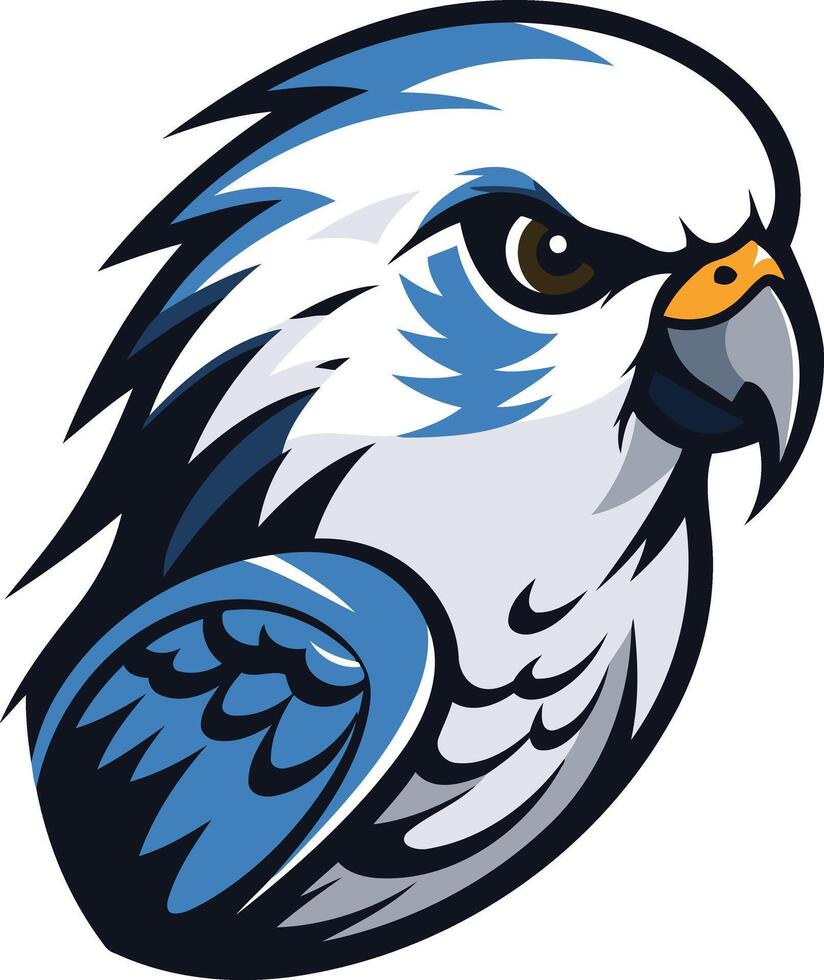 A fierce and dynamic illustration of a blue and white bird s head, perfect for sports team mascots, gaming logos, or any brand seeking a bold and powerful identity vector